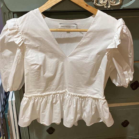 NWOT English Factory Cotton Tiered Ruffle Blouse White Side Zip Small - Picture 7 of 7